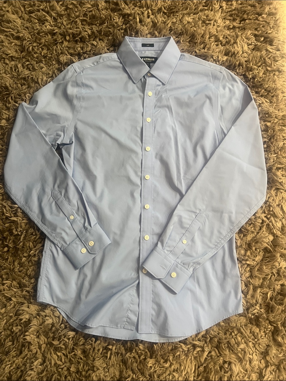 Express Men's Blue Classic Slim Dress Shirt, size small.